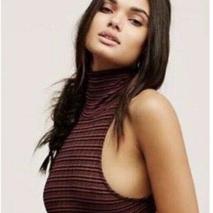 Free People Red And Black Mockneck Bodysuit Size L